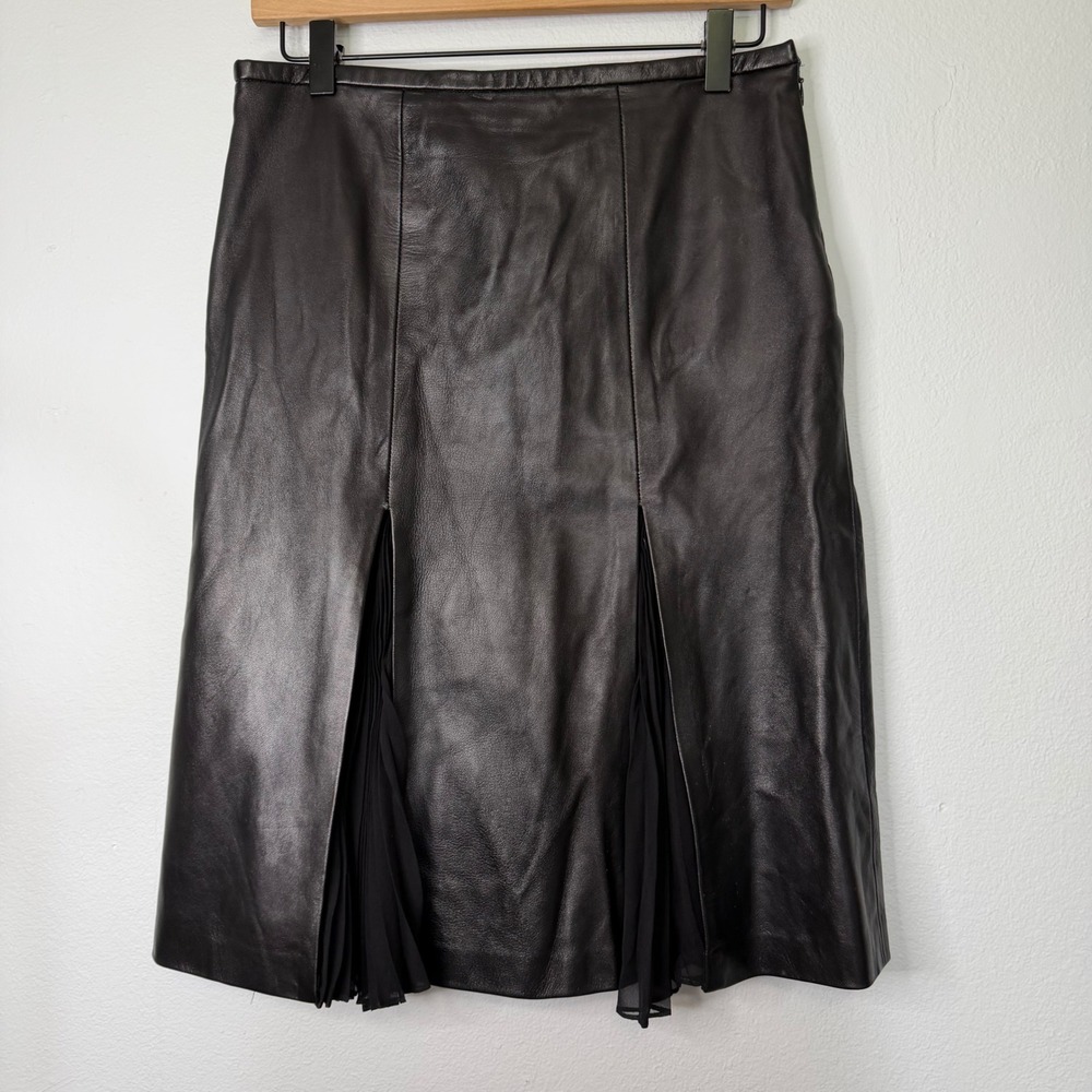 Vintage William B - Leather Pleated Chiffon Skirt Size 6